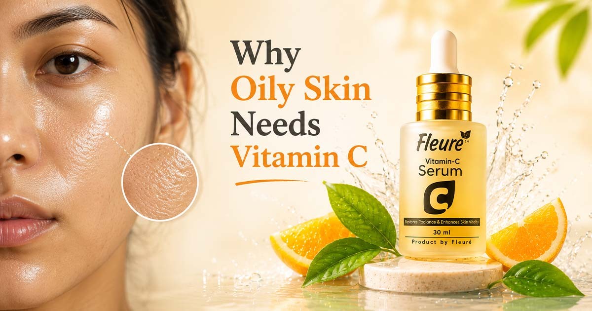Fleure Vitamin C serum for oily skin in Pakistan with fresh orange and balanced glowing skin
