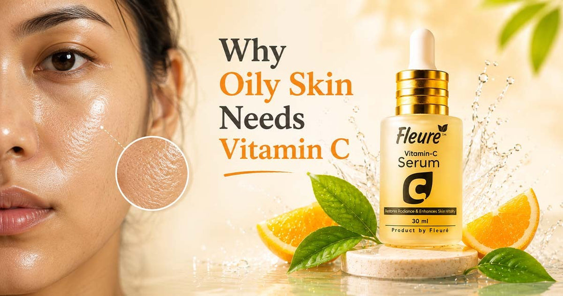 Fleure Vitamin C serum for oily skin in Pakistan with fresh orange and balanced glowing skin
