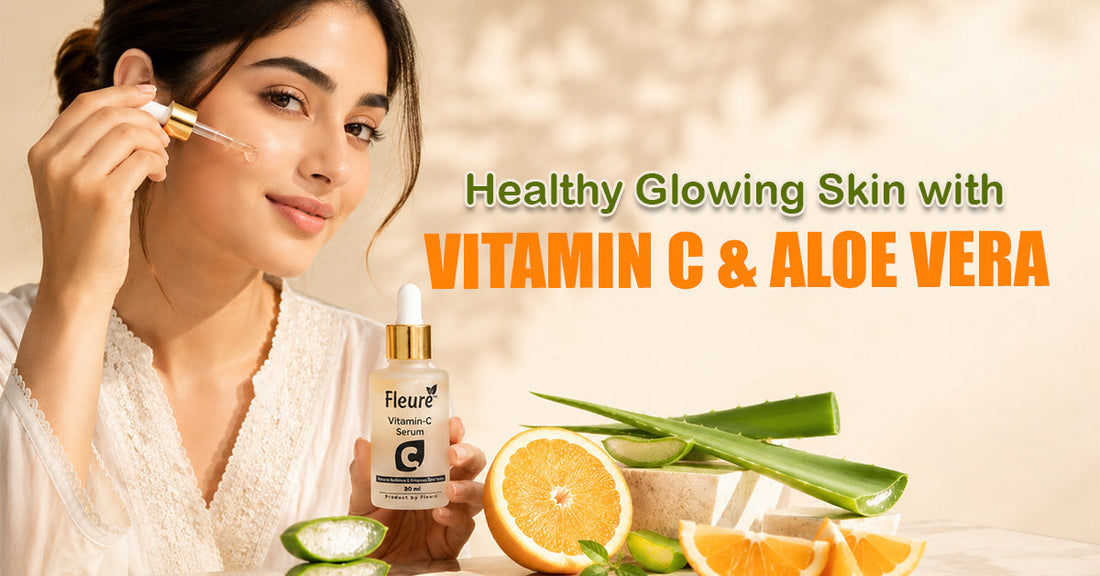 Vitamin C serum with aloe vera for healthy glowing skin, improved hydration, brightness, and reduced appearance of acne marks