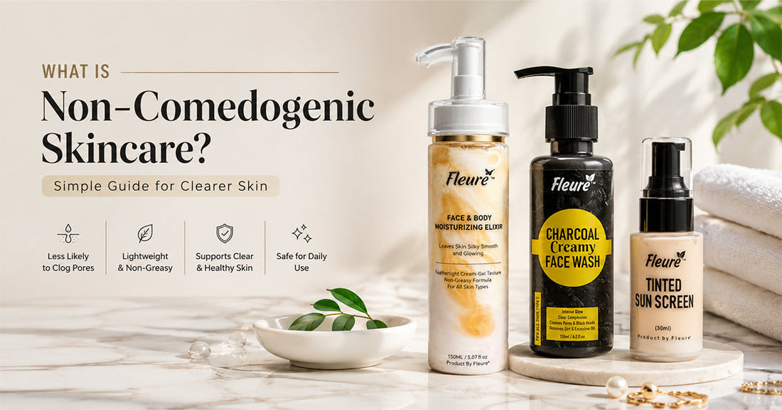 Non-comedogenic skincare products including cleanser, moisturizer and sunscreen for clearer skin