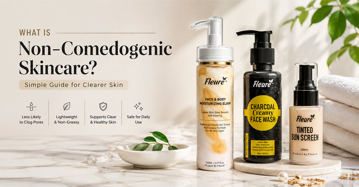 Non-comedogenic skincare products including cleanser, moisturizer and sunscreen for clearer skin