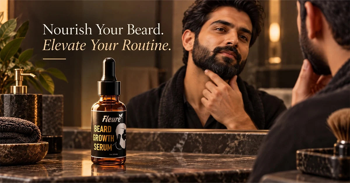 Man applying beard growth serum for healthier beard care routine