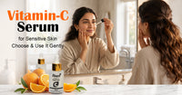 Vitamin C serum for sensitive skin with a woman applying a gentle Fleuré formula during her skincare routine
