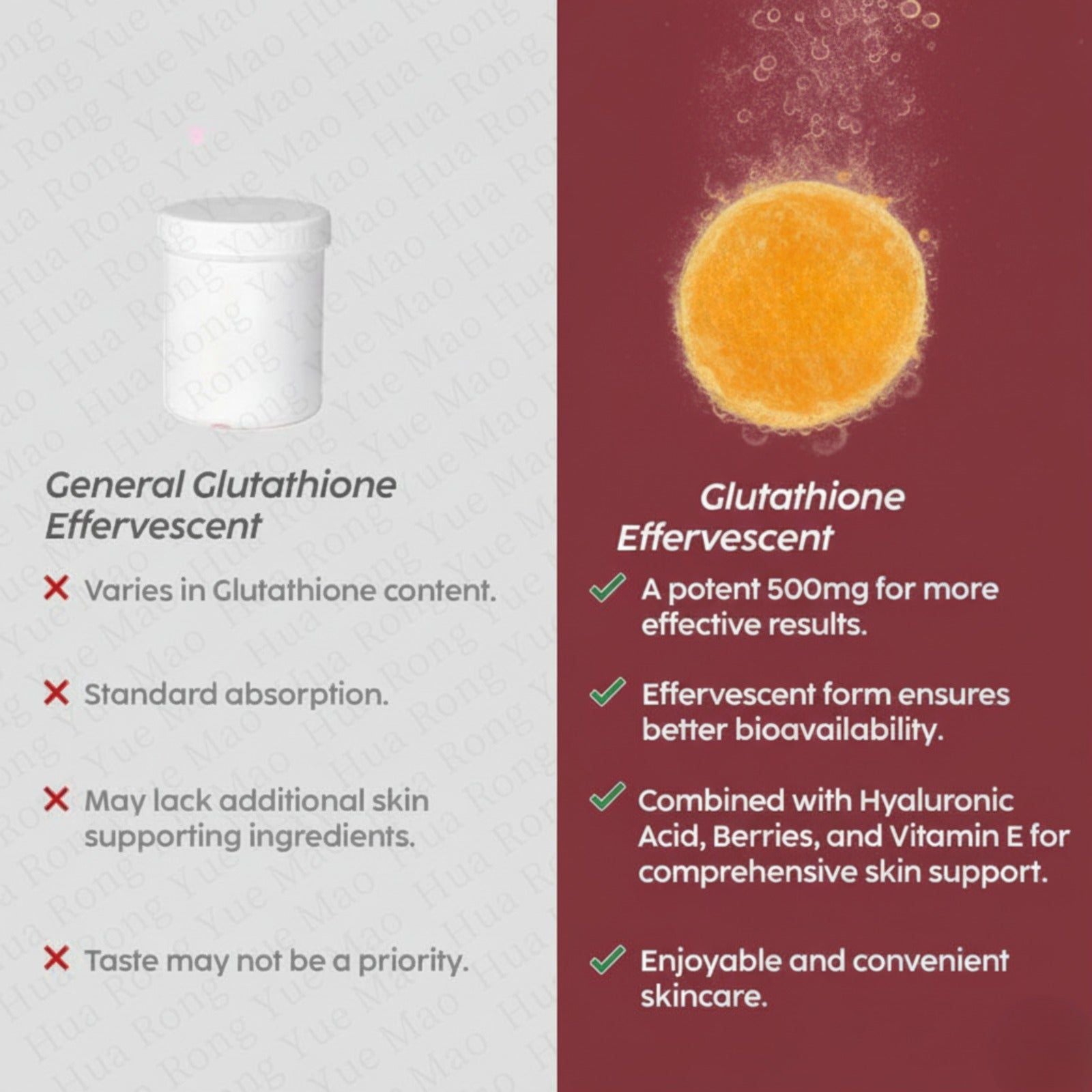 SANSA - Glutathione Effervescent Tablets with Vitamin C, E & Hyaluronic Acid – Skin Brightening & Antioxidant Boost