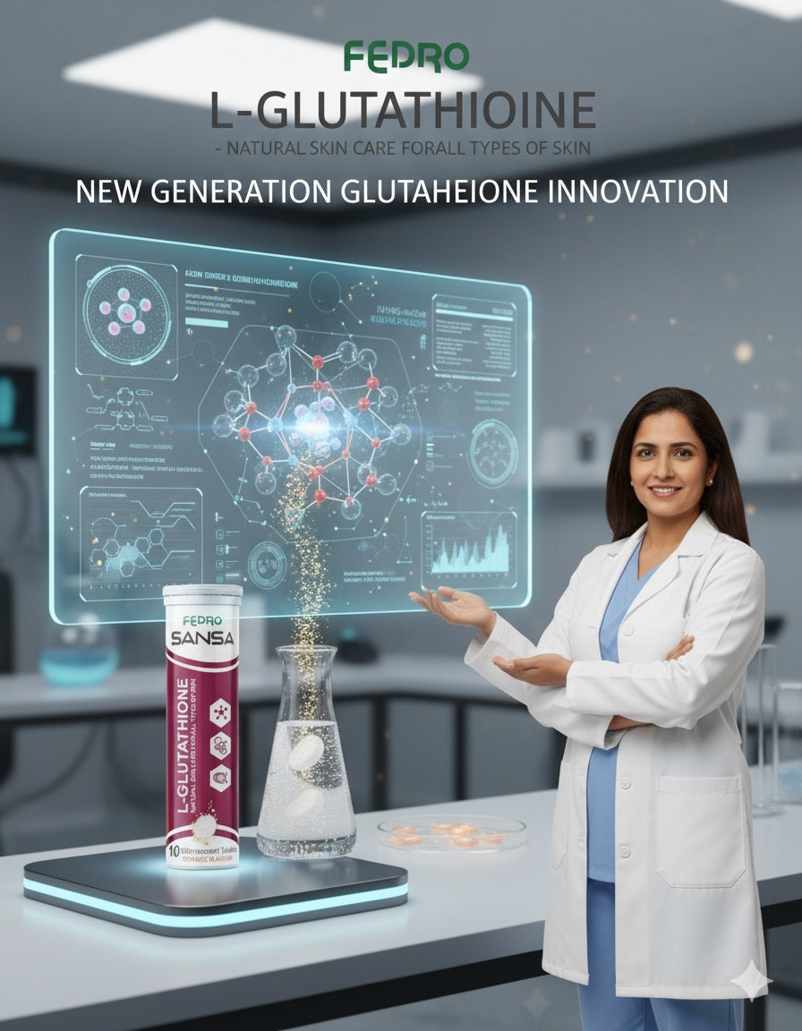 SANSA - Glutathione Effervescent Tablets with Vitamin C, E & Hyaluronic Acid – Skin Brightening & Antioxidant Boost