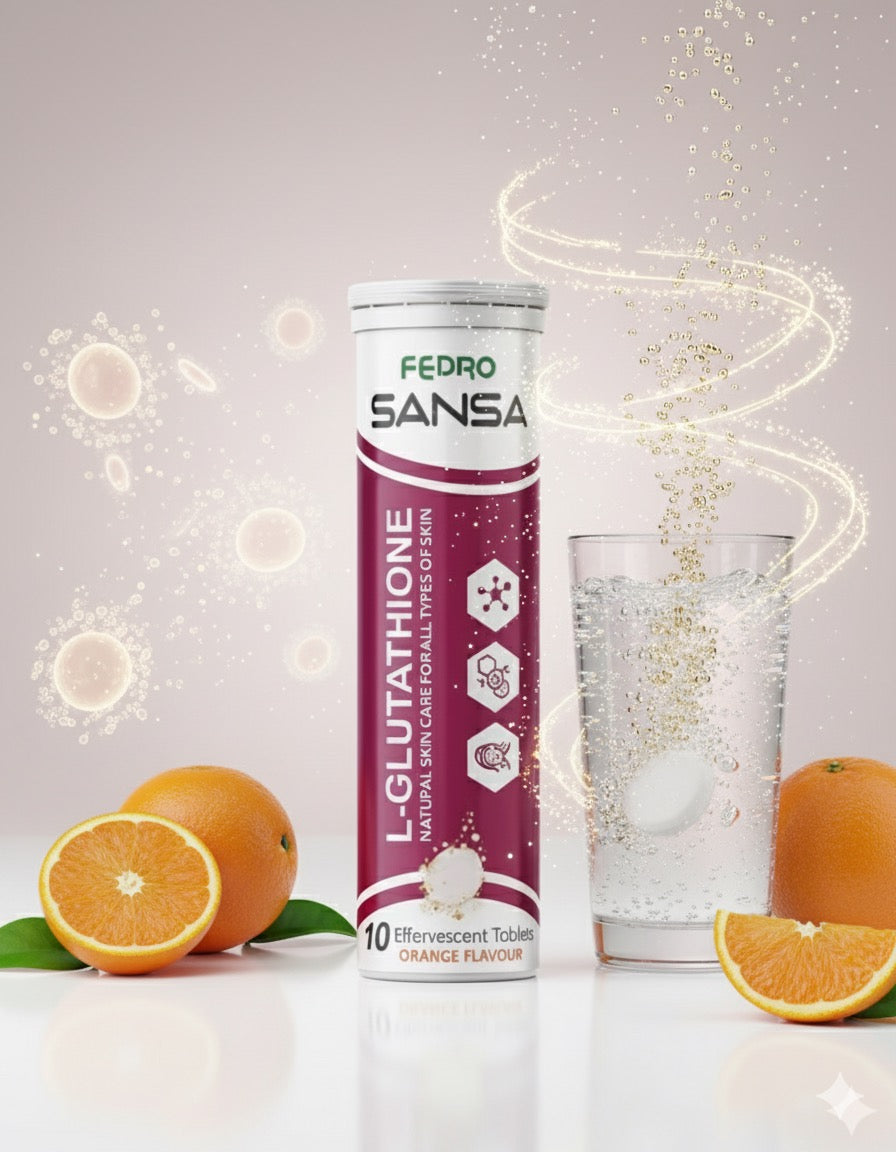 SANSA - Glutathione Effervescent Tablets with Vitamin C, E & Hyaluronic Acid – Skin Brightening & Antioxidant Boost
