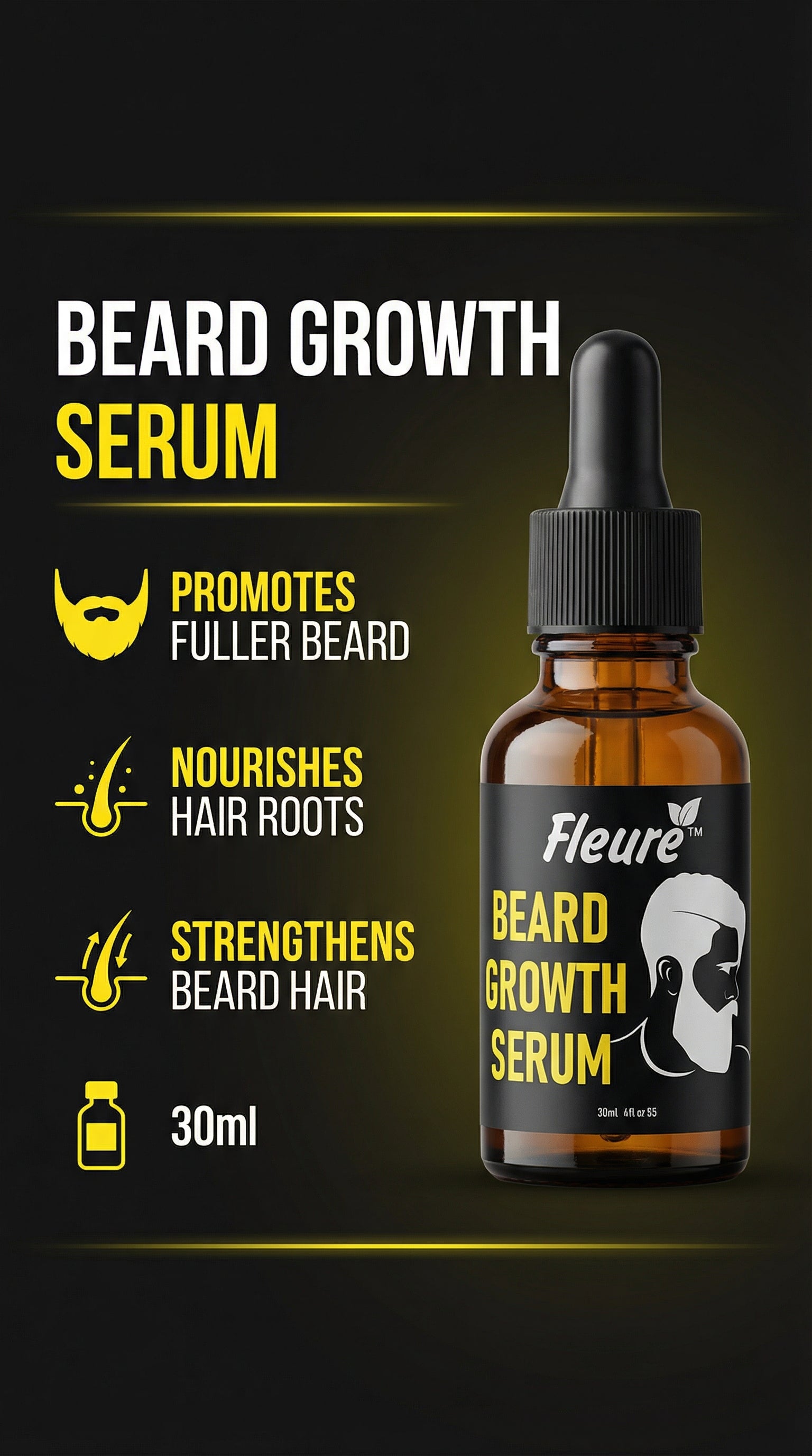 Beard Growth Serum promotes fuller beard, nourishes hair roots, strengthens beard hair
