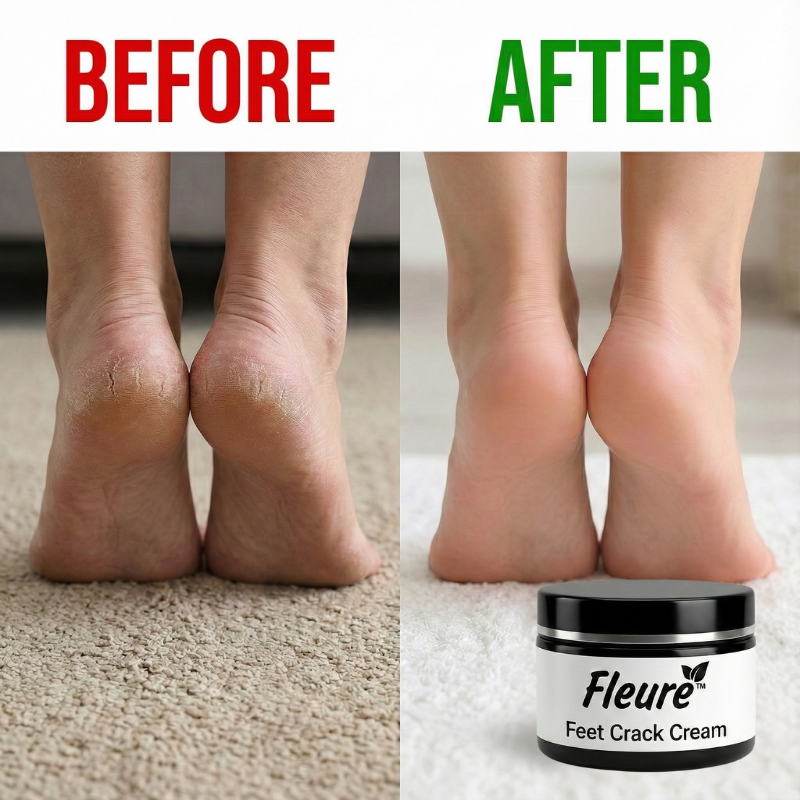 Before and after results of Fleuré cracked heel cream treatment
