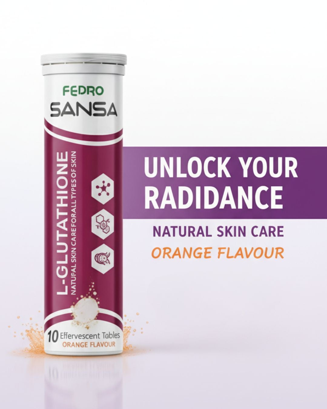 SANSA - Glutathione Effervescent Tablets with Vitamin C, E & Hyaluronic Acid – Skin Brightening & Antioxidant Boost