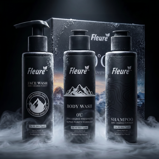 Fleuré Cooling skincare kit featuring menthol face wash for oily skin and itchy scalp shampoo