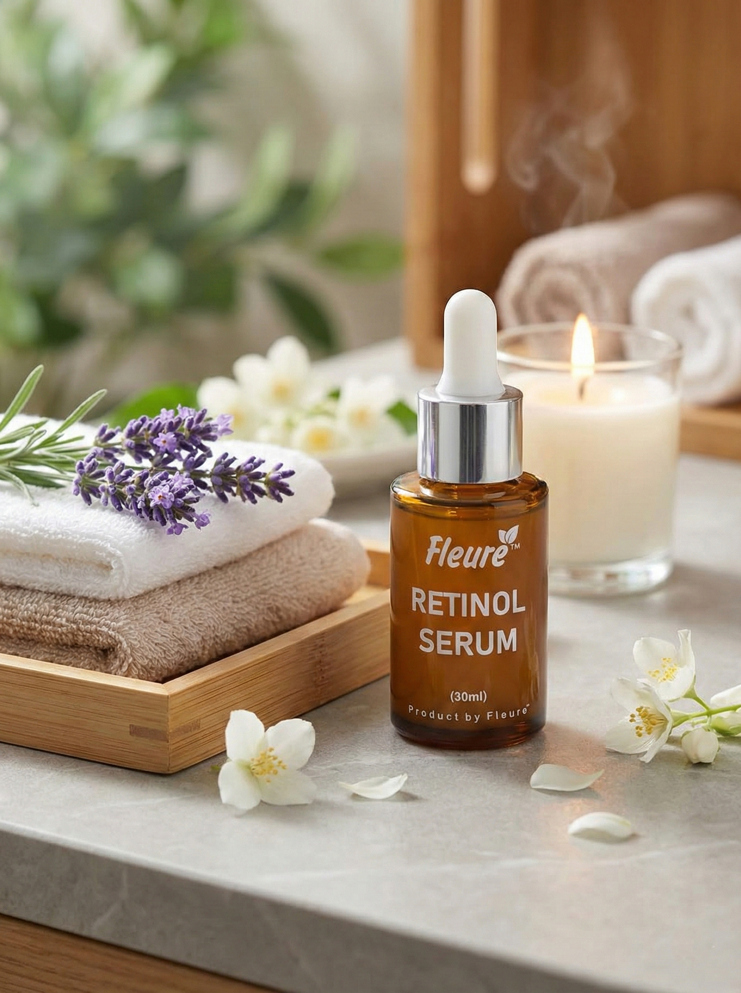 Fleuré Retinol Serum key ingredients: encapsulated retinol, niacinamide, hyaluronic acid, and vitamin E for anti-ageing skincare in Pakistan
