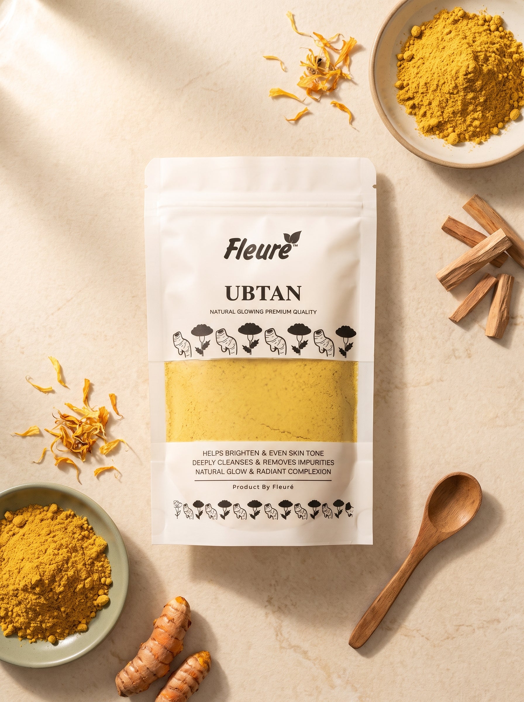 Natural Ubtan Face Mask by Fleure with herbal ingredients for smooth and bright looking skin
