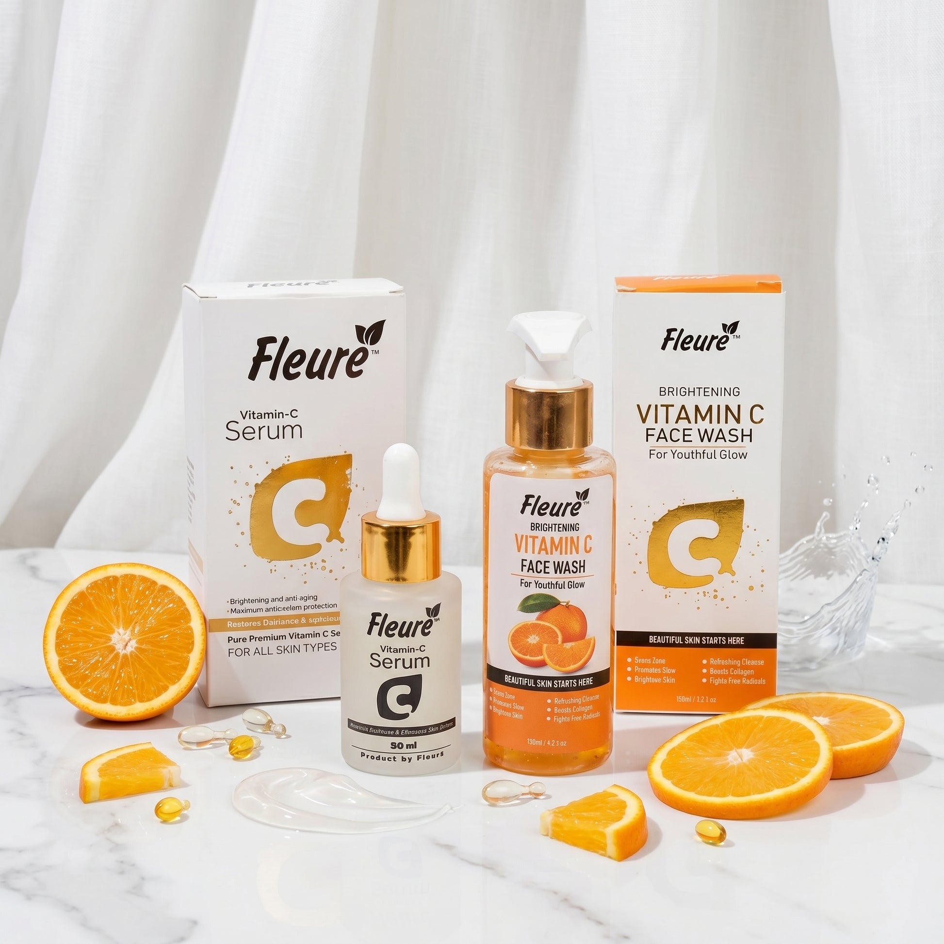 Vitamin C Serum and Face Wash Duo by Fleuré for dark spots and glowing skin in Pakistan
