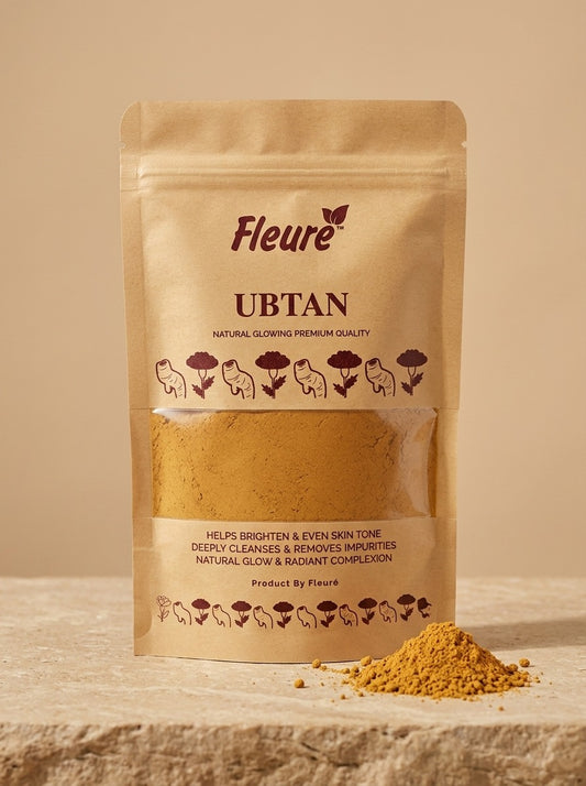 Fleuré Ubtan Face Mask powder in traditional kraft pouch — natural brightening skincare